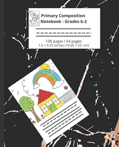 Primary Composition Notebook: Black Marble, Grades K-2 Kindergarten Writing Journal (Draw & Write Exercise Books) Half Picture Space, Half Skip Line ... Dotted Midline, Students And Teachers Choice