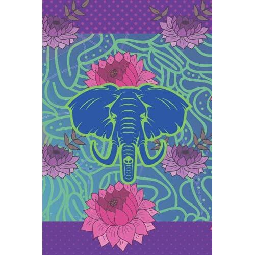 Elephant Notebook: Trippy Blue Pink Purple Lime Green 6" X 9" 120 Page Elephant Notebook