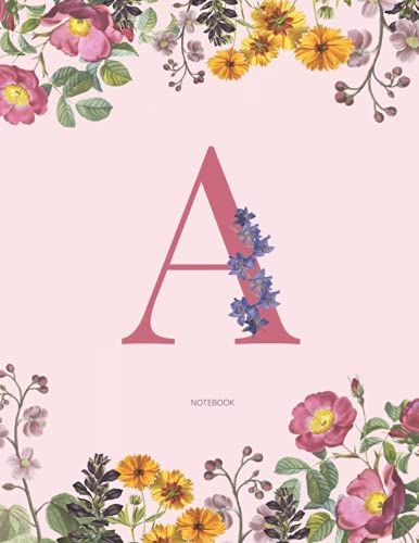 A Notebook: Personalized Journal With Letter A Initial Monogram Notebook For Women | 8.5 X 11 | 110 Pages Wide Ruled Paper | Pink Floral Notebook Gifts For Women And Girls