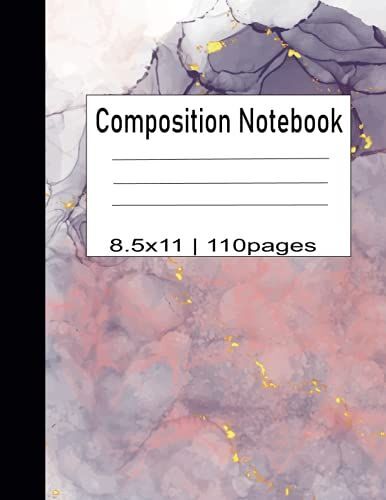 Composition Notebook: Wide Ruled Paper Notebook Journal | Pretty Gold Purple Turquoise Liquid Marble | Blank Wide Lined Workbook