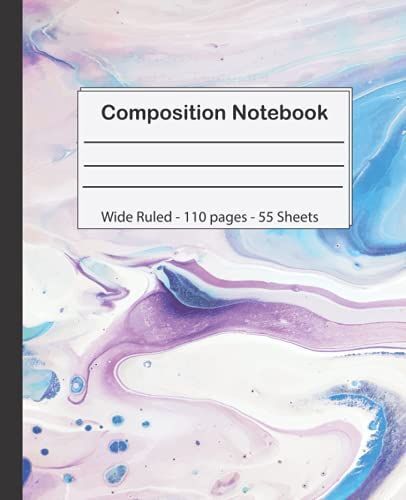 Composition Notebook: Pretty Gold Purple Turquoise Liquid Marble, Wide Ruled Paper Notebook Journal, Blank Wide Lined Workbook For Girls Boys Kids Teens Students , 7.5 X 9.25 Inch