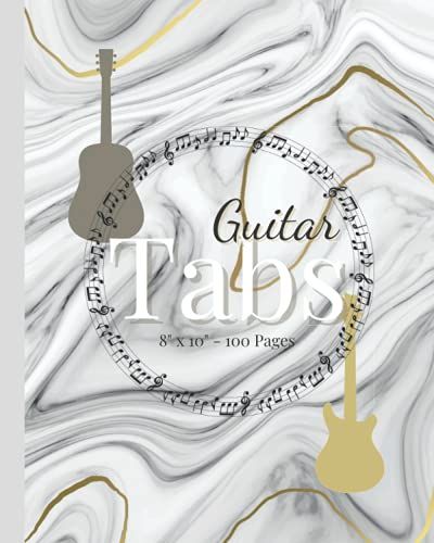 Marble Guitar Tabs Notebook: 100 Page 8" X 10" Grey, Gold, And White Guitar Tabs Notebook, Manuscript Paper