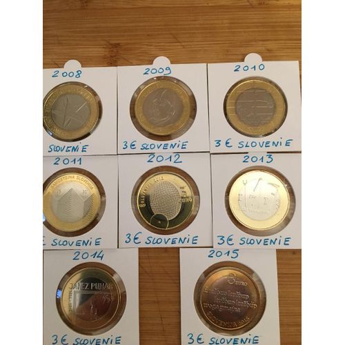 Lot De 8 Pieces Neuves De 3 Euros Emises Par La Slovenie De 2008 A 2015