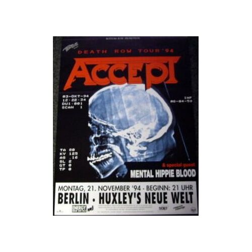 Accept - Death Row Tour 1994 - Affiche / Poster Envoi En Tube
