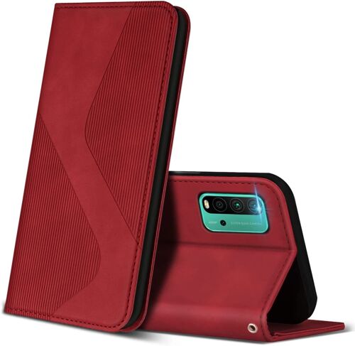 Coque Pour Xiaomi Redmi 9t, Premium De [Emplacements Cartes] [Magnetique], Clapet Folio Pour Xiaomi Redmi 9t (Rouge)