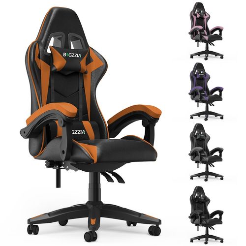 Fauteuil Gaming, Fauteuil Ergonomique Pour Joueur Sur Ordinateur, Fauteuil De Bureau Pivotant Style Racing, Dossier Haut Réglable Avec Soutien Lombaire, Noir Et Orange