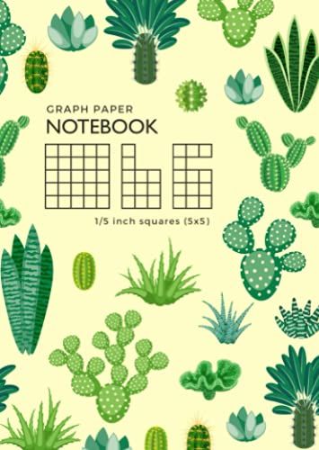 Graph Paper Notebook 1/5 Inch Squares: B6 Small Composition Book Quad Ruled For Math / Science | 5 Grids Per Inch - 5x5 | Pretty Cactus Succulent Design Yellow