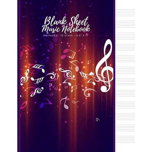 Blank Sheet Music Notebook - 100 Pages - 12 Stave - 8.5" X 11": White Marble Manuscript White Pages For Musicians Perfect For Musical Notation And Composition