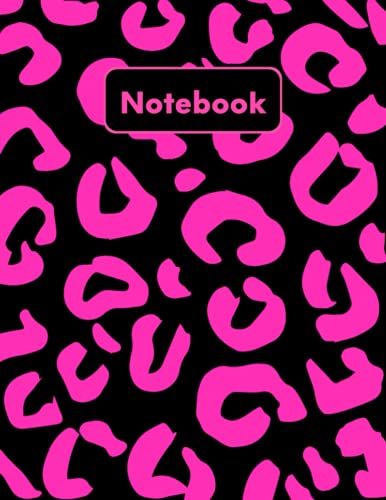 Notebook: Black & Pink Leopard Composition Notebook, College Ruled 110 Pages, Lined Notebook 8.5 X 11 With Black Leopard Print Cover
