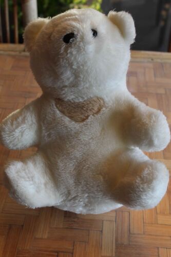 Peluche Ours Blanc Au Col Beige.Hteur:30cm Assis.