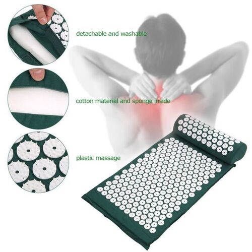 Kit D'acupression Tapis Coussin De Massage Pour Yoga Traitement Des Douleurs Tensions Vert 68×42cm