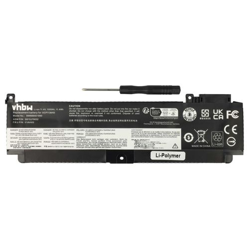 vhbw Batterie remplacement pour Lenovo 01AV406, 01AV405, 01AV407, L16M3P73, 01AV462 pour ordinateur portable (1000mAh, 11,4V, Li-polymère)