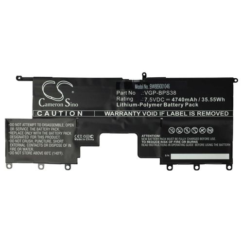vhbw 1x Batterie remplacement pour Sony VGP-BPSE38, VGP-BPS38, VGP-BPS37 pour ordinateur portable (4740mAh, 7,5V, Li-polymère)