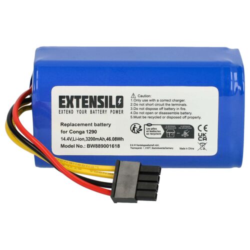 EXTENSILO 1x Batterie compatible avec Vileda VR302 robot électroménager (3200mAh, 14,4V, Li-ion)
