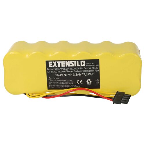 EXTENSILO 1x Batterie compatible avec Dibea X580, X500, DIBEA KK8, X600 aspirateur (3300mAh, 14,4V, NiMH)