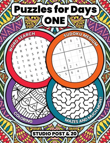 Puzzles For Days One: Variety Activity Puzzle Book For Adults: Word Search Maze Coloring Cryptogram Sudoku Word Scramble