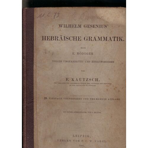 Wilhelm Gesenius' Hebräische Grammatik,  Grammaire Hebraique 1881