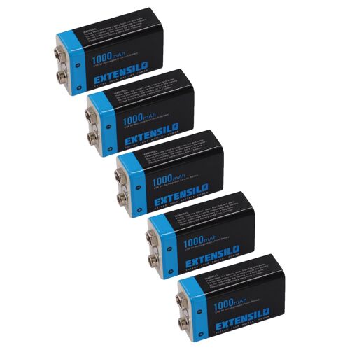 EXTENSILO Pile bloc batterie 9V remplacement pour Daitem BATV13 (1Ah, 9V, Li-ion), prête à l'emploi, avec micro-USB