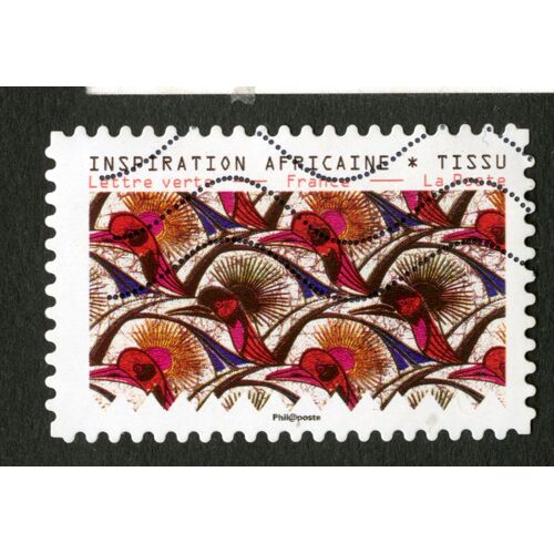 Timbre Oblitéré Inspiration Africaine,Tissus,Lettre Verte,France,La Poste