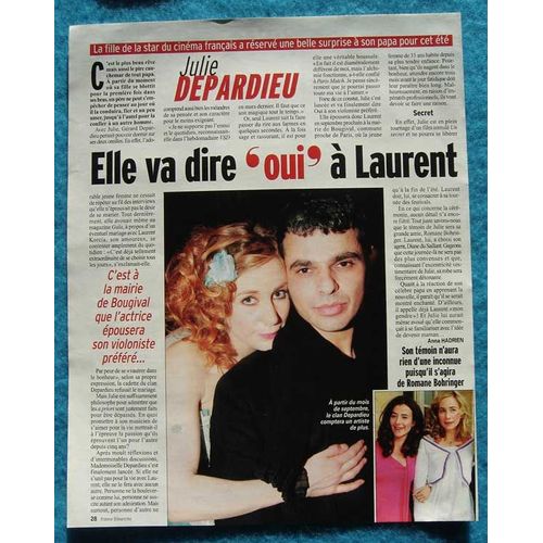 France Dimanche N°3122 Coupure De Presse: Julie Depardieu, Laurent Korcia