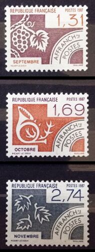 Préoblitéré Mois De L'année - Septembre 1,31 (N° 194) + Octobre 1,69 (N° 195) + Novembre 2,74 (N° 196) Neufs** Luxe (= Sans Trace De Charnière) - Cote 4,00 - France Année 1987 - Brn83 - N29830