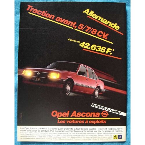 Publicité Papier - Voiture Opel Ascona De 1982