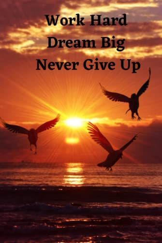 Work Hard, Dream Big, Never Give Up: Lined Journal For Men And Women, 120 Pages (6" X 9"), Hardcover , Cover ( Sunset With Birds )