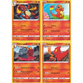 4 Cartes Pokemon - Reptincel 024/185 + Salamèche 023/185 + Volcaropod 028/185 + Limagma 027/185 - Épée Et Bouclier 4 - Voltage Éclatant - Eb4 - Vf