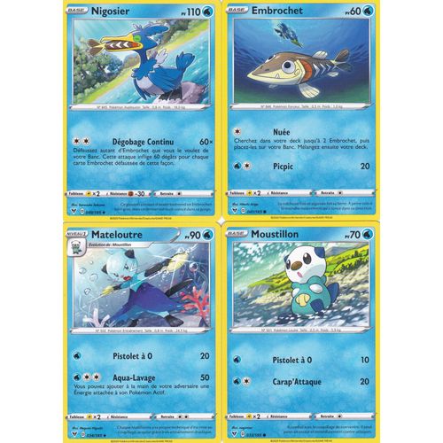 4 Cartes Pokemon - Nigosier 040/185 + Embrochet 041/185 + Mateloutre 034/185 + Moustillon 033/185 - Épée Et Bouclier 4 - Voltage Éclatant - Eb4 - Vf