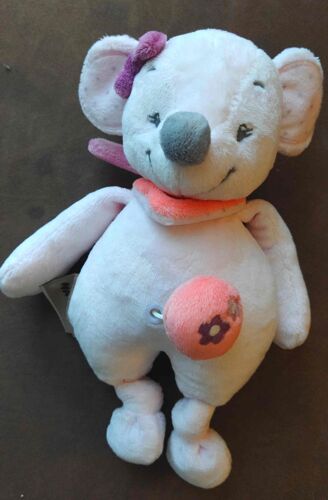 Peluche Doudou Musical Souris Valentine Nattou Rose Et Grise H 25 Cm