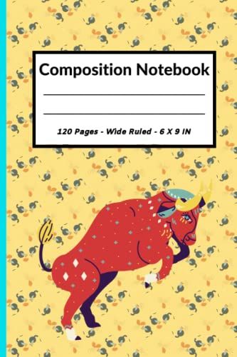 Composition Notebook: Bull Pattern 120 Pages Wide Ruled Paper Notebook For School, Kids, Students, Girls, Teens