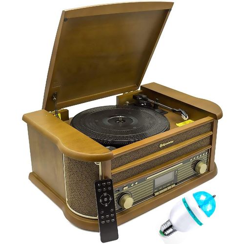 Roadstar HIF-1993BT Système stéréo vintage HiFi rétro Bois avec Tourne-disques (Bluetooth, FM, CD) Couleur Bois
