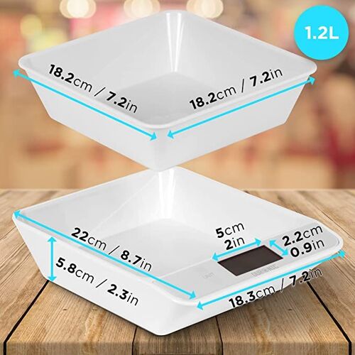 Duronic Ks100 Wh Balance De Cuisine Blanche | Capacité De 5 Kg | Bol De 1,2l Inclus | Large Écran Rétroéclairé | Fonction D'ajout De Poids | 4 Capteurs Précis | Idéale Pour La Pâtisserie Ou Comme Balance Postale