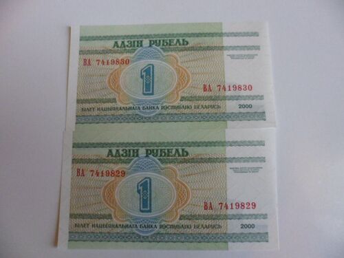 Bielorussie - Belarus ,Lot De 2 Billets  1 Rouble 2000 Numeros Consécutifs ! Unc / Neufs