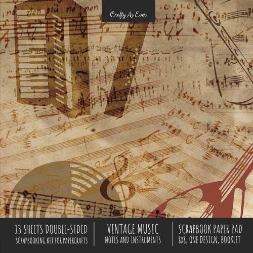 Vintage Music Scrapbook Paper Pad 8x8 Decorative Scrapbooking Kit For Cardmaking Gifts, Diy Crafts, Printmaking, Papercrafts, Notes Instruments, Designer Paper