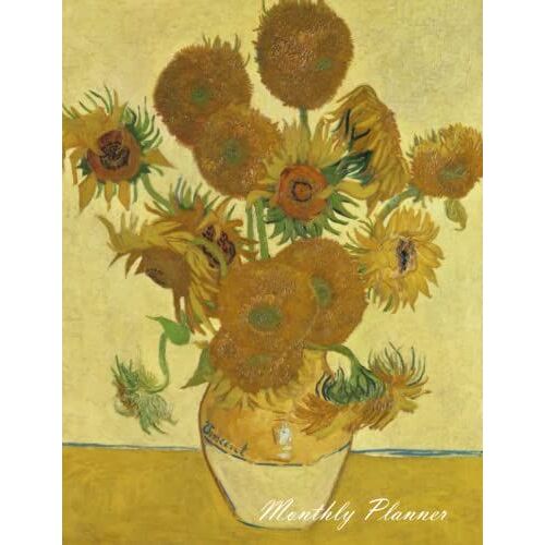 Monthly Planner: Sunflowers, Famous Painting By Vincent Van Gogh, Undated 24 Month (2 Year) Calendar, Large Size Organizer, Decorated Interior, With Note Pages