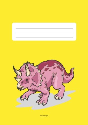 Schulheft Din A4 Lineatur 25a Triceratops Dinosaurier Gelb: Schreibheft Liniert 9mm Zeilenabstand Mit 9cm Breitem, Weiem Rand (Dino Schulhefte)