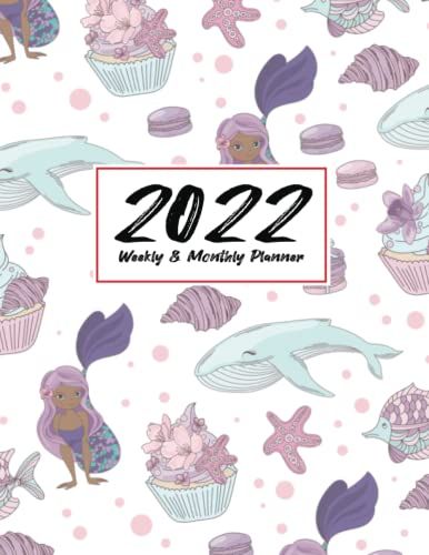2022 Planner Weekly & Monthly 8.5x11: Purple Mermaid & Cake 2022 Planner Calendar Journal Notebook January To December Full Year Colorful Organizer 8.5 X 11 + Calendar Views