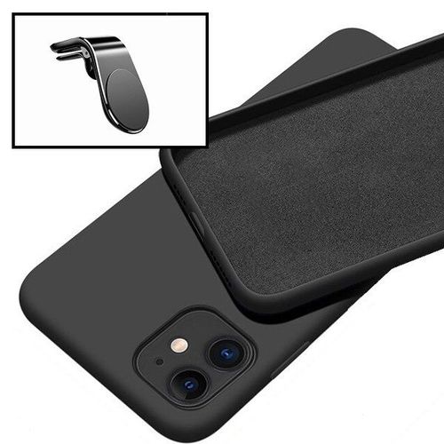 Kit Support Magnétique L Pour Voiture + Coque Silicone Liquide Pour Iphone 12 Mini - Noir