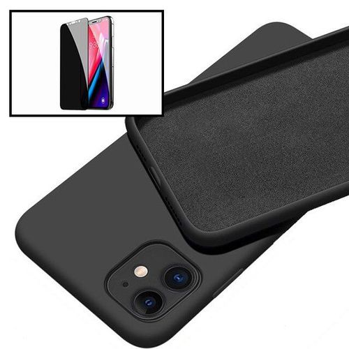 Kit Verre Trempé 5d Anti-Spy + Coque Silicone Liquide Pour Iphone 12 Mini - Noir