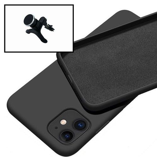 Kit Support Magnétique Renforcé Pour Voiture + Coque Silicone Liquide Pour Iphone 12 Mini - Noir