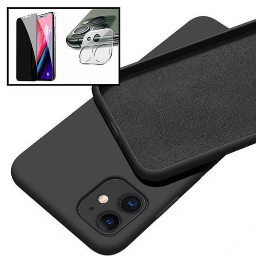 Kit Verre Trempé 5d Anti-Spy + Verre Trempé Pour Le Film Caméra Arrière + Coque Silicone Liquide Pour Iphone 12 Mini - Noir