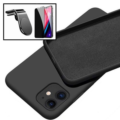 Kit Verre Trempé 5d Anti-Spy + Coque Silicone Liquide + Support Magnétique L Pour Voiture Pour Iphone 12 Mini - Noir