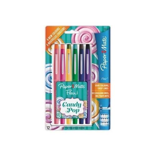 Paper Mate Lot De 12 Stylos Feutre Flair Candy Pop - Pointe Moyenne - Assortiment De Couleurs