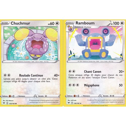 2 Cartes Pokemon - Ramboum 136/185 + Chuchmur - 135/185 - Épée Et Bouclier4 - Voltage Éclatant - Eb4 - Vf
