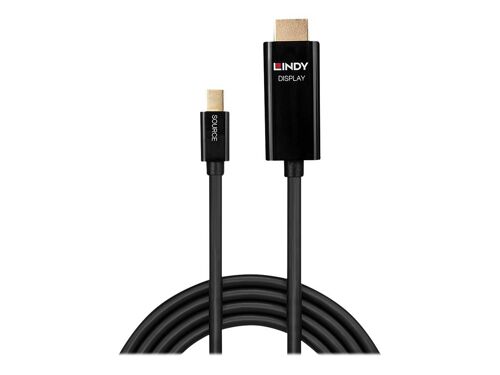 Lindy - Câble adaptateur - Mini DisplayPort mâle pour HDMI mâle - 50 cm - blindé - noir - rond, bloqué, support 4K, actif