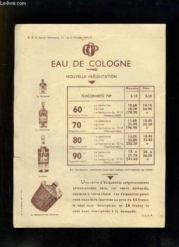 Prospectus Publicitaire Eau De Cologne - Eau De Vie De Lavande À 75°