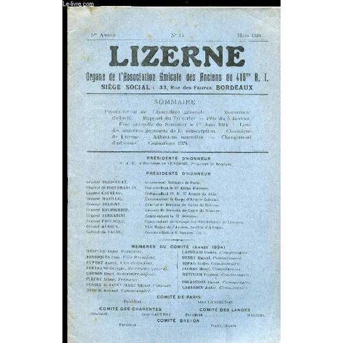 Lizerne : Organe De L Association Amicale Des Anciens Du 418 Eme R.I - N° 14 Mars 1924