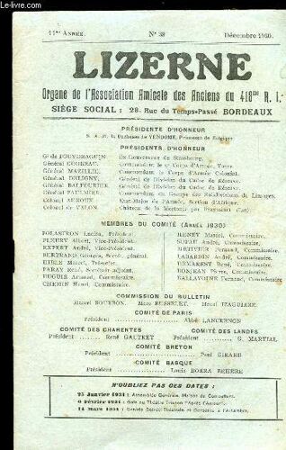 Lizerne : Organe De L Association Amicale Des Anciens Du 418 Eme R.I - N° 39 Decembre 1930