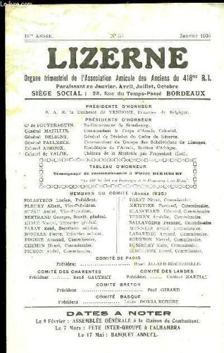 Lizerne : Organe De L Association Amicale Des Anciens Du 418 Eme R.I - N° 55 Janvier 1936